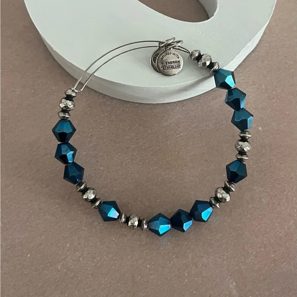 Alex and Ani Teal Beaded Expandable Bracelet | Silver Tone | Stackable